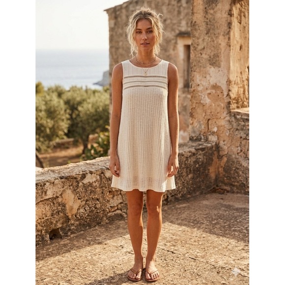 O'Neill Dresses & Skirts - O'Neill Maja Sleeveless Ribbed Lace Trim Mini Dress Cream White SU7416002 M